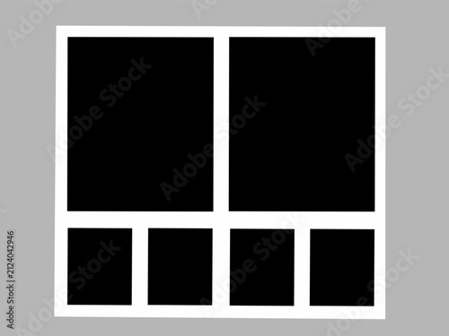 Blank photo frames, a vector collage template layout consisting of six neatly arranged photo frames.
