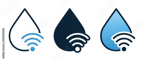 Wireless Water Icon. Water Drop with Signal Waves Symbol for Smart Metering, IoT Devices and Water Management Systems. Vector Illustration