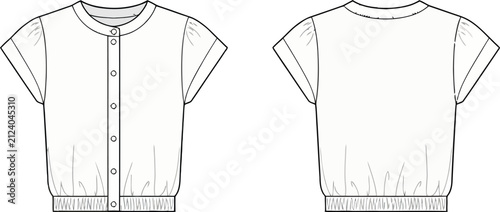 Foto Technical fashion sketch of a short sleeve button down cardigan with ribbed hem