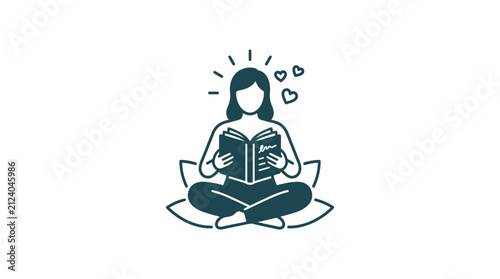 Obraz na plátně Woman Reading Book Enjoying Love of Literature, Calm Meditation Pose