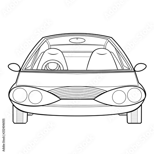 coloring Front view vector illustration of a modern car, generic contemporary automobile