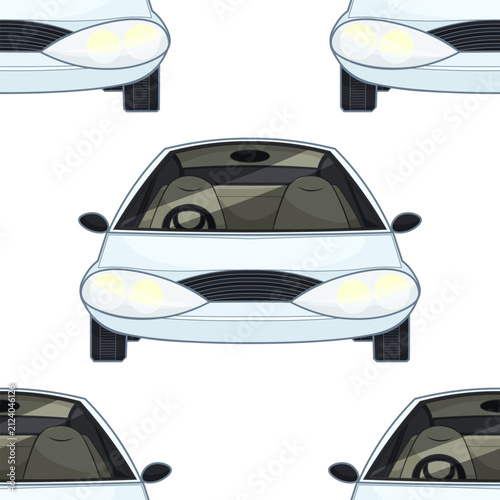 seamless pattern Front view vector illustration of a modern car, generic contemporary automobile