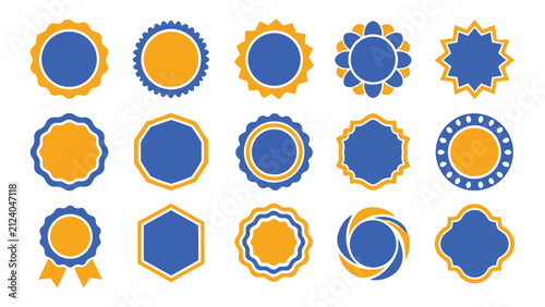 Set of circular badges and sale labels. Vector collection of colorful promotional stickers.