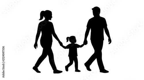 Family walking hand in hand silhouette illustration isolated on transparent background, Vector