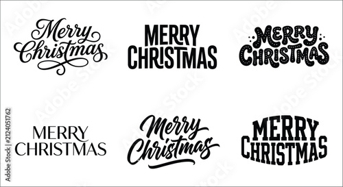Merry christmas lettering variations black text on white background festive holiday typography design alphabet art