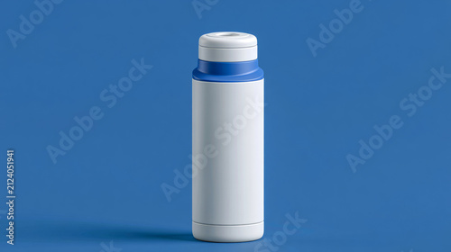 Stylish white and blue insulated water bottle on a solid blue background for modern lifestyle and fitness