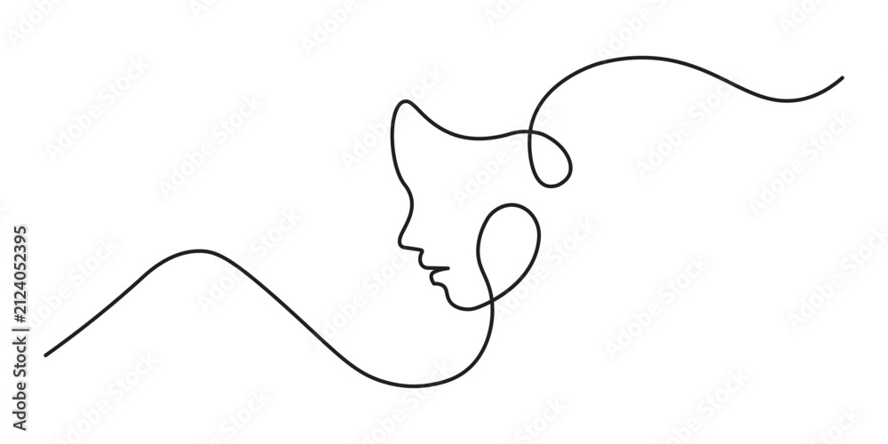 Obraz premium Continuous one line drawing of a female face profile