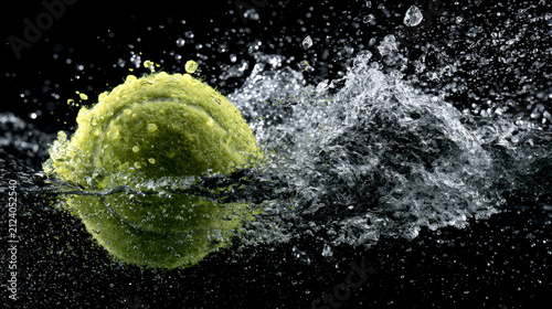 Vibrant splash of a tennis ball striking the water surface showcasing motion and energy in a captivating action shot