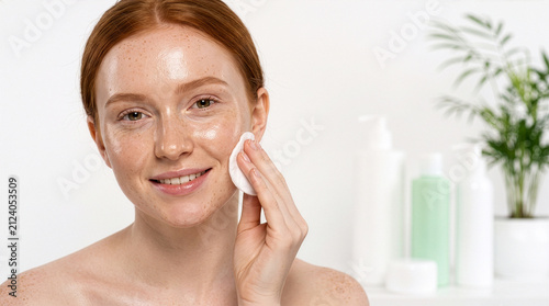 Irish Woman Holding Cotton Pad for Fresh Skincare Routine