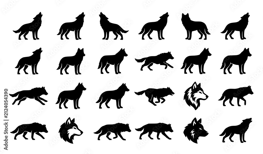 Obraz premium Wolf Silhouette Logo Vector Black Wildlife Collection