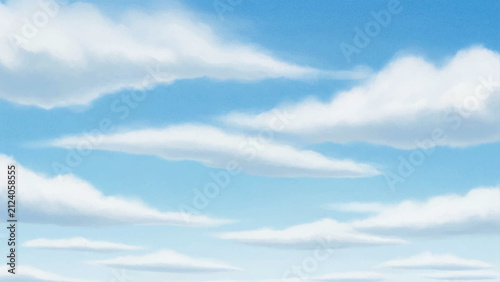 Soft white clouds floating in a bright blue sky, digital of a peaceful sunny atmosphere