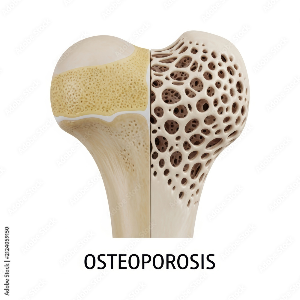 Fototapeta premium Osteoporosis bone tissue healthy and porous bone comparison medical illustration