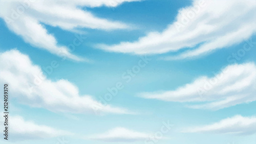 Soft white clouds floating in a bright blue sky, digital of a sunny day atmosphere