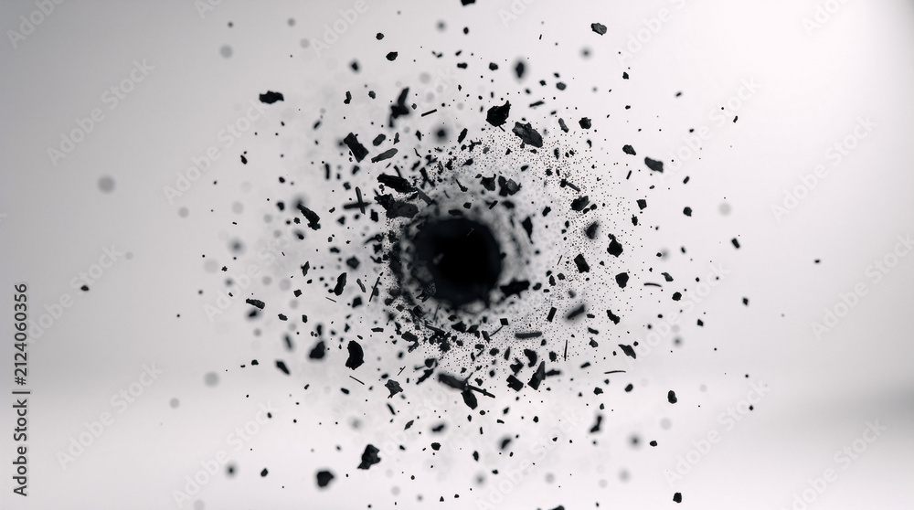 Obraz premium Explosion of dark particles in swirling motion