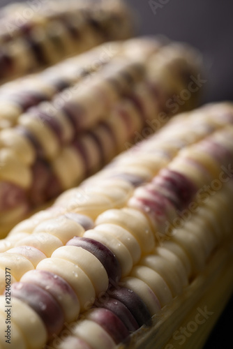 Close-up texture of purple and white bicolor waxy corn