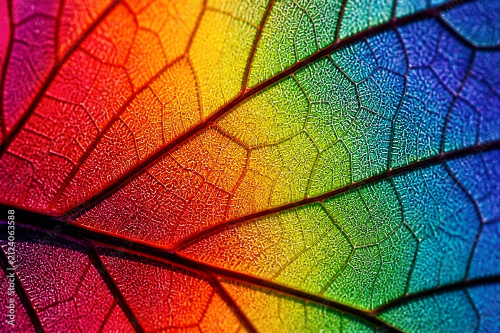 Fototapeta premium Leaf displaying rainbow coloration in macro close up detail
