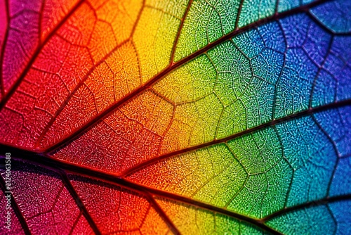 Leaf displaying rainbow coloration in macro close up detail