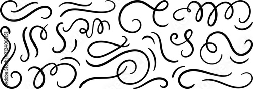 Set of hand drawn vector flourishes, calligraphic swirls and dividers