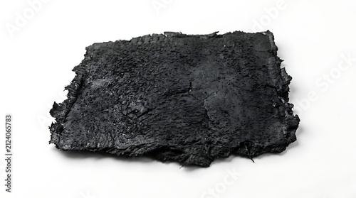 Black charcoal textured paper with torn edges isolated on white background, ideal for grunge designs, artistic backgrounds and creative projects.