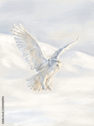 A majestic eagle flying with wings spread wide against a bright light sky background