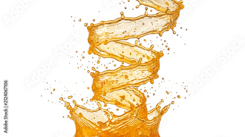Dynamic citrus juice splash swirling upward with vibrant liquid motion, creating refreshing energy, freshness and modern beverage advertising visual appeal.