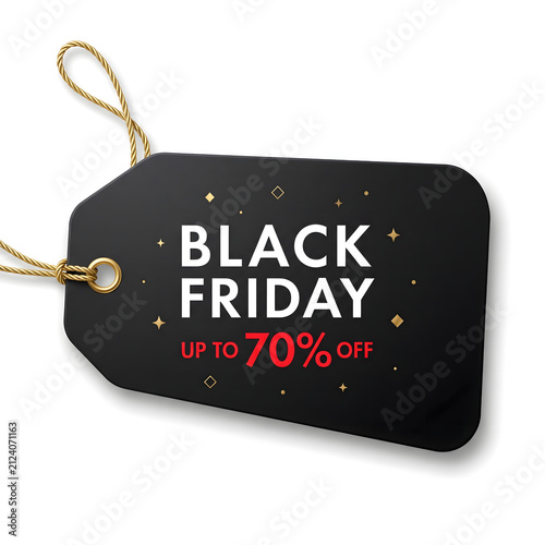 Black Friday sale tag with 70 percent discount. Isolated price label for shopping event.