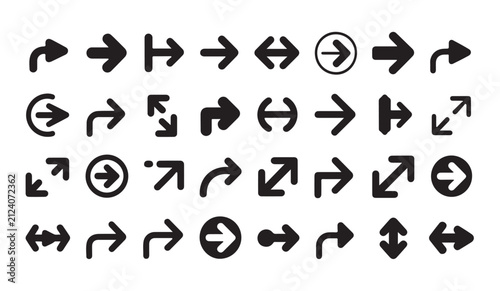 Arrow icons collection set of black vector silhouettes for directions website interface design navigation.