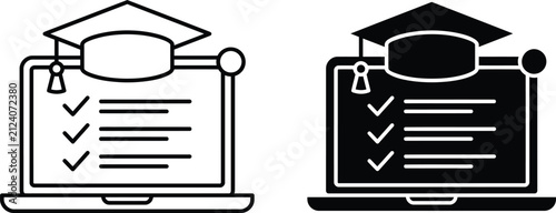 Online education learning course icon set with e learning education learning graduation checklist training academic