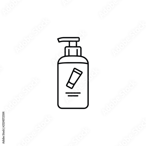 Pump bottle with adhesive bandage label icon for healthcare marketplace category, personal care product and pharmacy catalog
