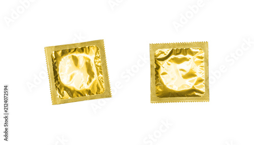 Canvas Print Gold foil wrapped condom isolated PNG on transparent background, contraceptive p