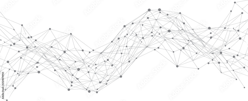 Obraz premium Abstract digital network wave, futuristic plexus connection background, grey geometric line art vector for technology and science