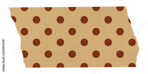 Old Beige Polka Dot Washi Tape Isolated on Transparent Background. Autumn cottagecore sticker with brown dots for scrapbook, journaling and collage