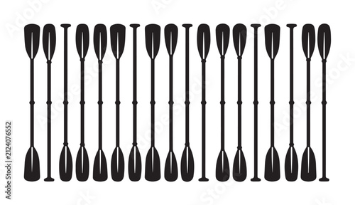Photography Collection of paddles and oars in silhouette isolated on transparent background for sports