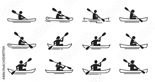Konstfotografi Kayak and canoe paddling sport vector silhouettes, people in boats on water