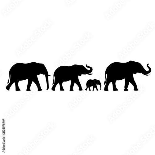 Photography family of elephants walking silhouette wildlife safari animal design