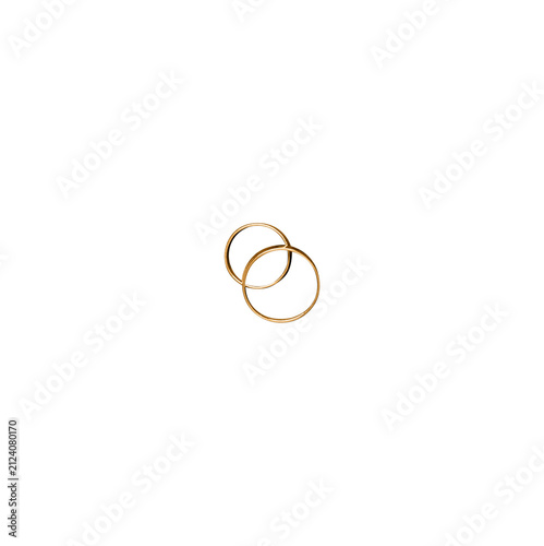 Fotografie Two golden wedding rings isolated PNG on transparent background, symbol of love,
