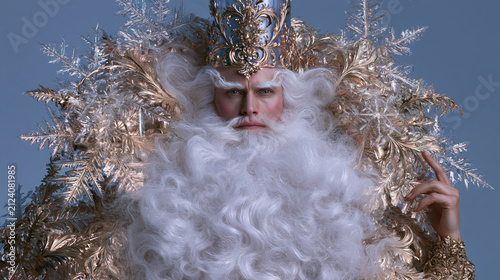 Regal Winter King with Silver Crown and Snowflakes