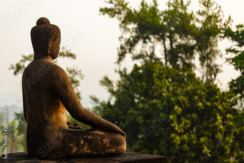 Foto Buddha statue in meditative pose, nature background.