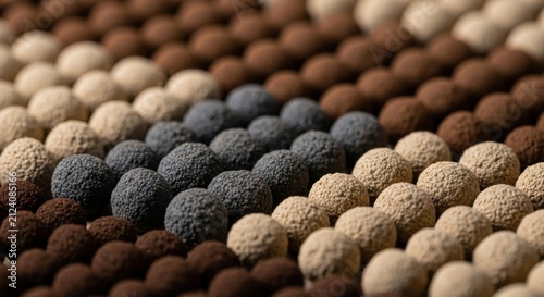 Rows of Chocolate Truffles in Macro View