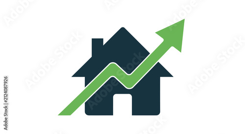 Real Estate Market Growth Icon, House Property Value Rising Illustration