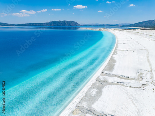  Salda Lake(Salda Gölü) in the Summer Season Drone Photo, Turkish Maldives Yesilova, Burdur Turkiye (Turkey)