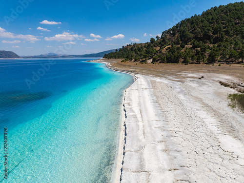  Salda Lake(Salda Gölü) in the Summer Season Drone Photo, Turkish Maldives Yesilova, Burdur Turkiye (Turkey)
