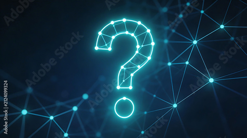 Glowing question mark on network background