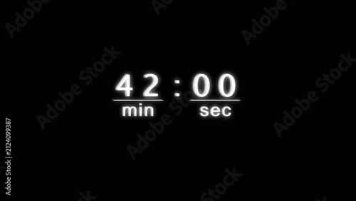 Obraz na płótnie Minimal glowing digital display counting forty two minutes exactly on solid black background