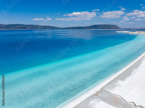 Salda Lake(Salda Gölü) in the Summer Season Drone Photo, Turkish Maldives Yesilova, Burdur Turkiye (Turkey)