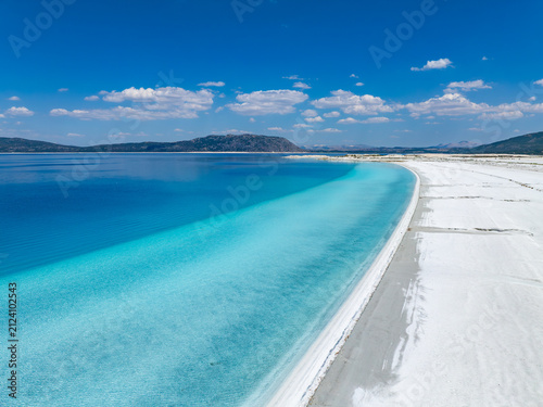 Salda Lake(Salda Gölü) in the Summer Season Drone Photo, Turkish Maldives Yesilova, Burdur Turkiye (Turkey)