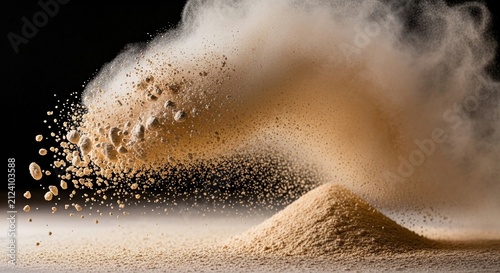 Fine Powdery Substance Exploding and Scattering in Dynamic Motion Captured Mid-Air