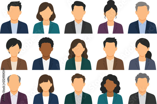 Set of diverse professional business people avatars isolated on transparent background