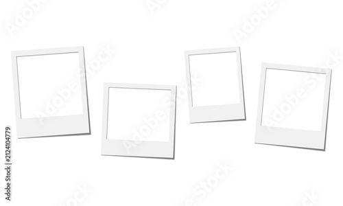 Set of four vintage polaroid photo frames with white borders on transparent checkered background, retro style.