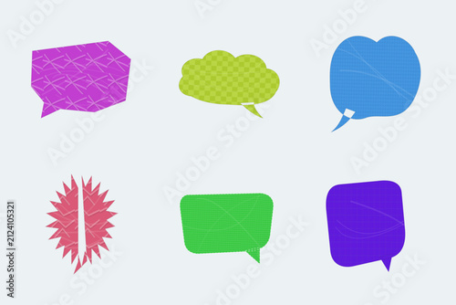 Colorful speech bubble and thought bubble graphic set with transparent background